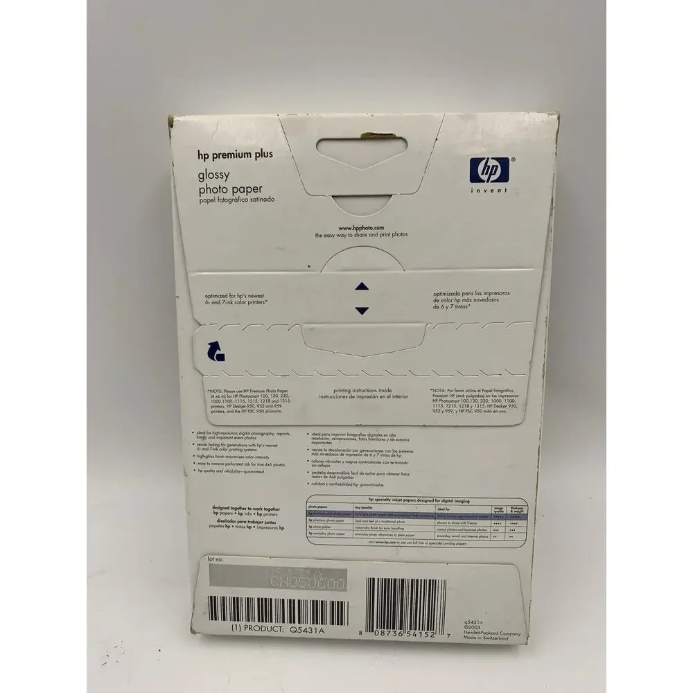 *NEW* HP Premium Plus Photo Paper CR668A- Glossy 4x6 - 100 Sheets